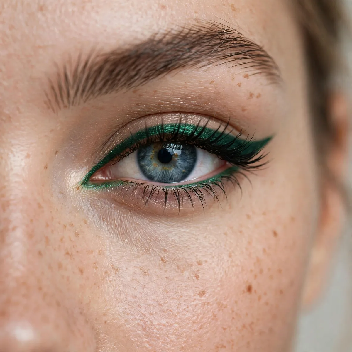 Blue eye with forest emerald green eyeliner