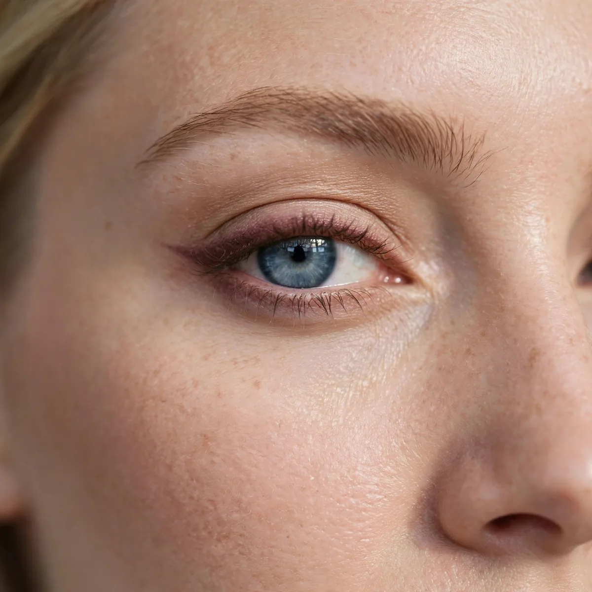 Blue eye with rosewood mauve-brown eyeliner