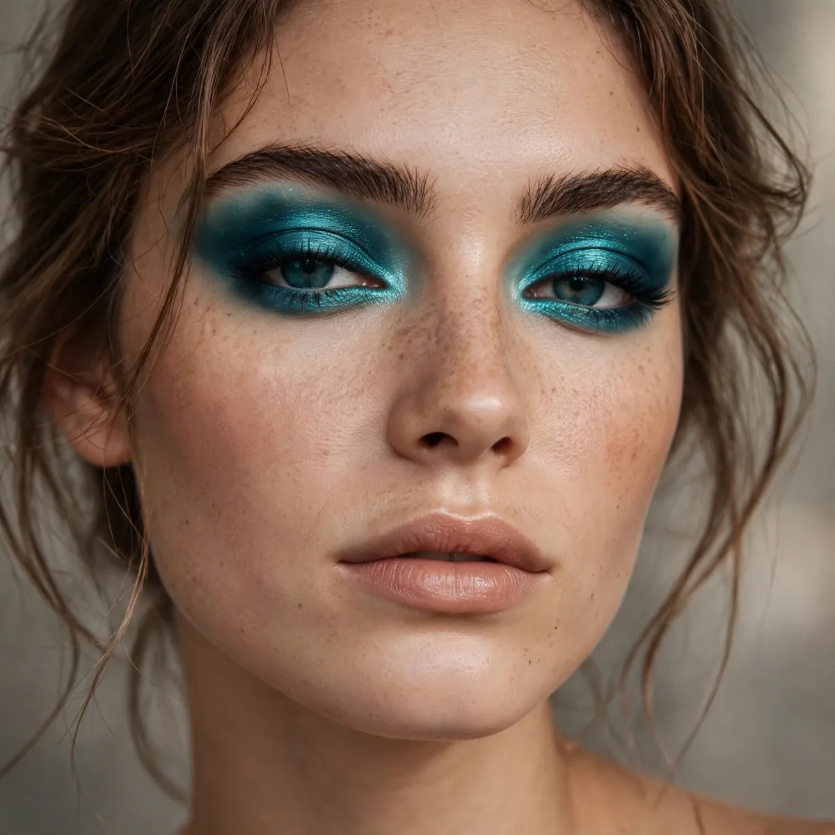 Model with teal turquoise eyeshadow storm look