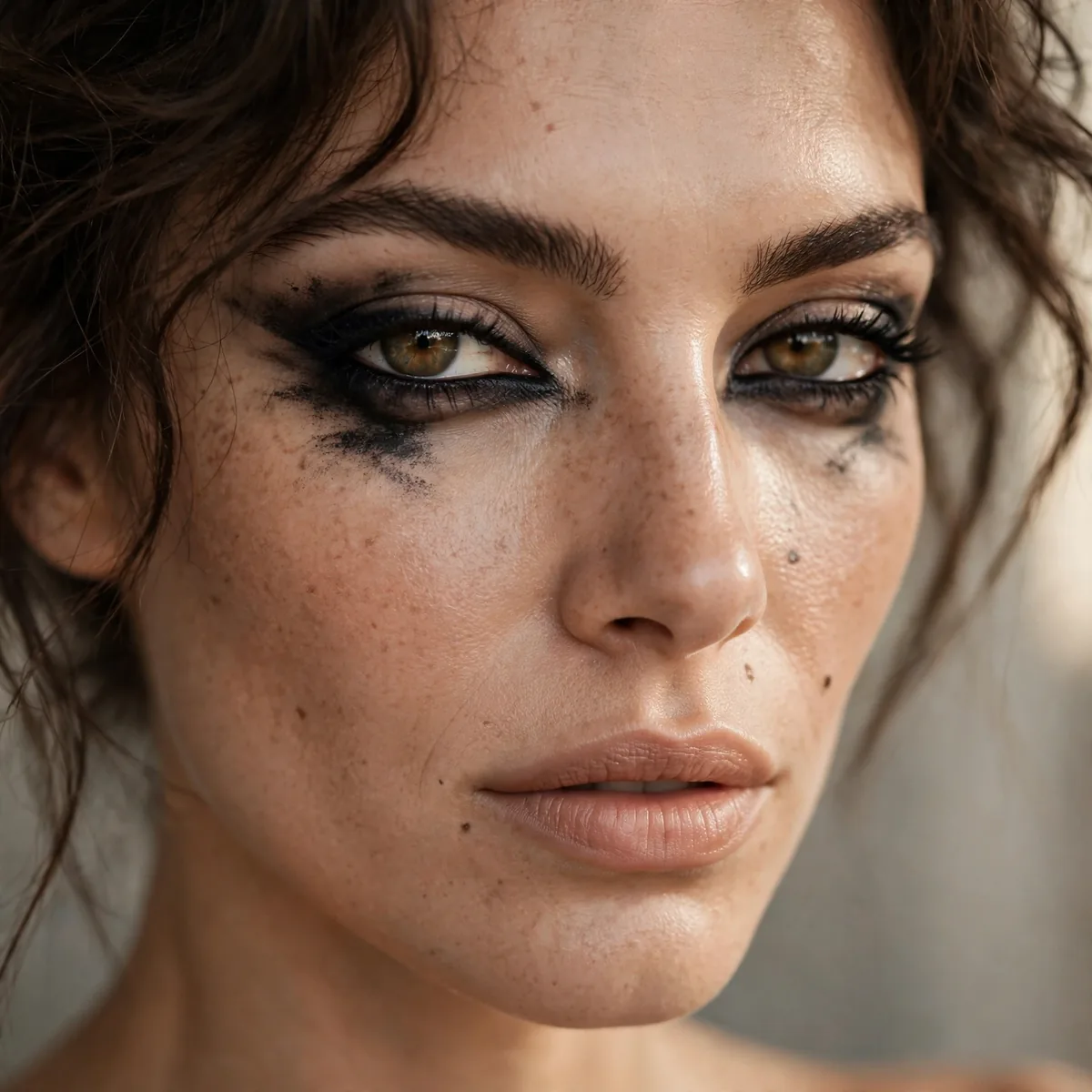 Smudged kohl eyeliner grunge look