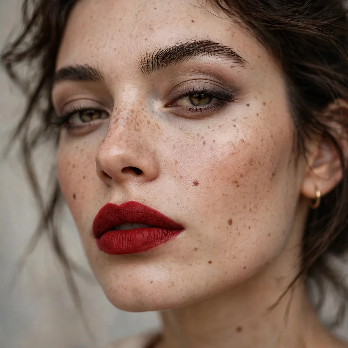 Brick red matte lipstick grunge
