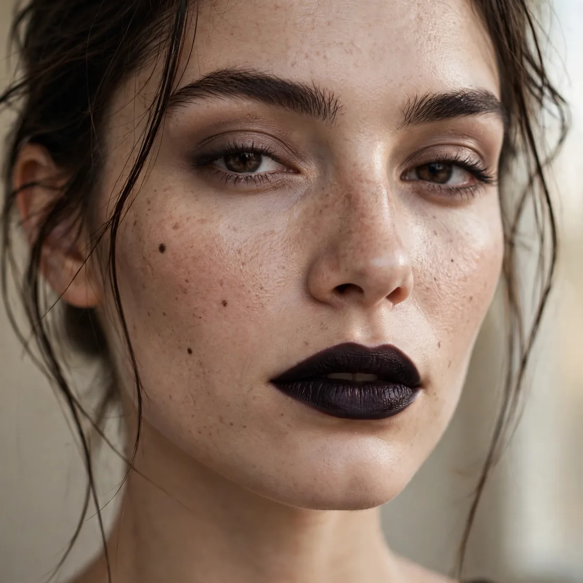 Bare skin dark lip grunge contrast