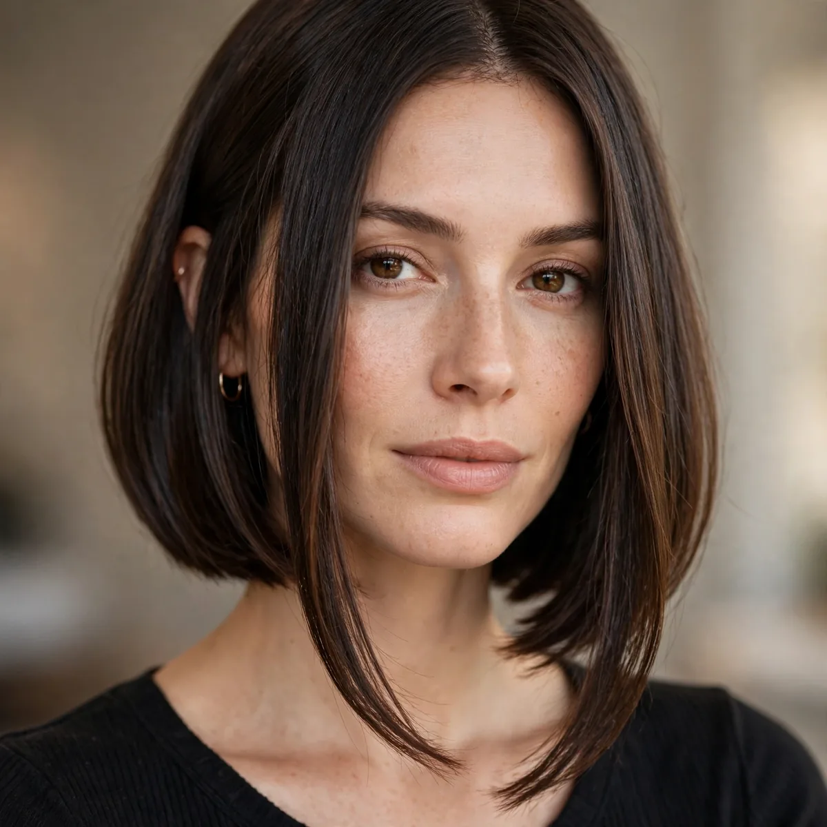 Classic A-line bob with long front pieces past the chin