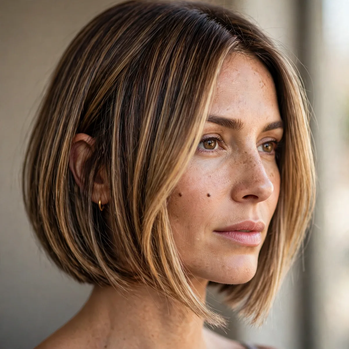 A-line bob with dimensional highlights emphasizing the angle