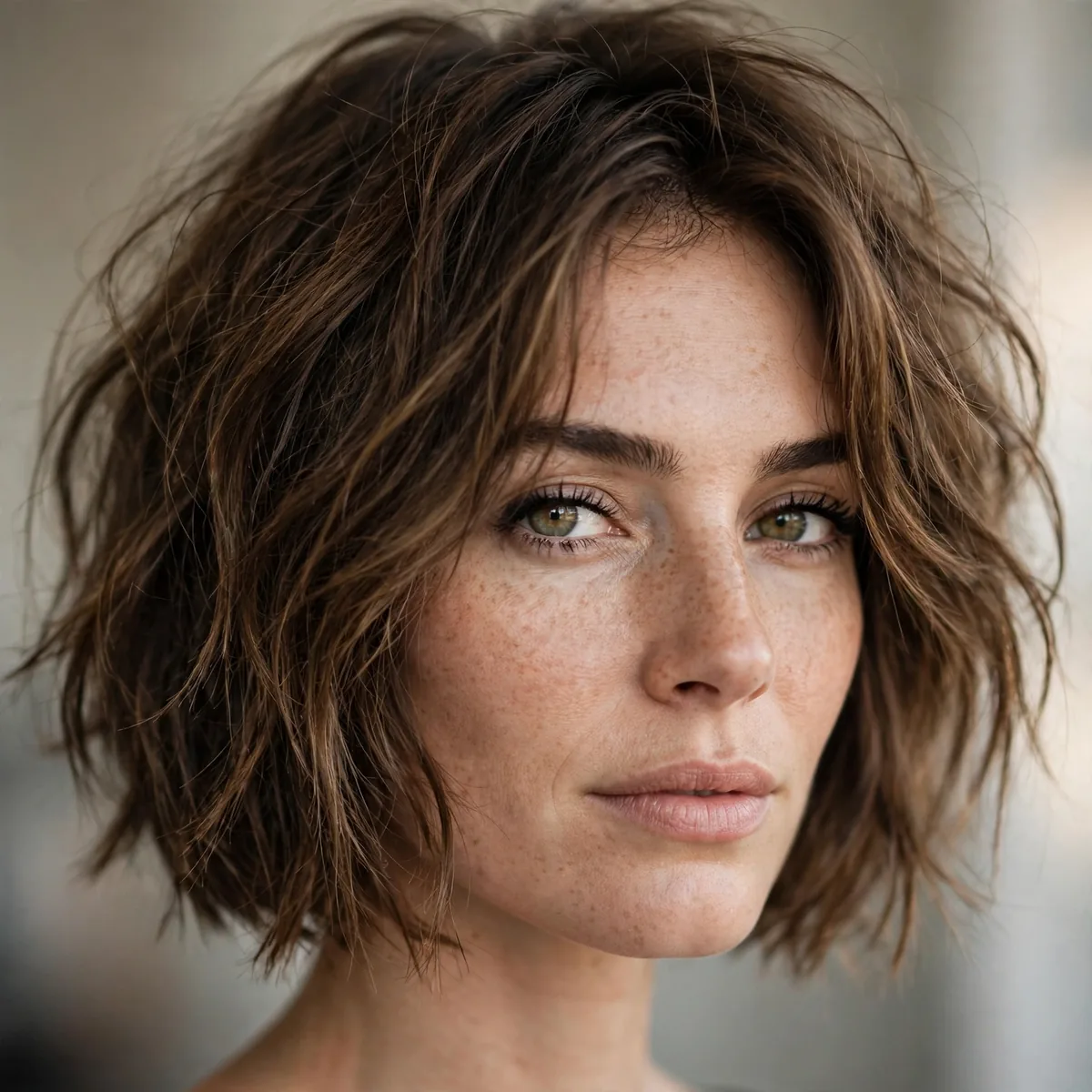 Tousled undone A-line bob with texture
