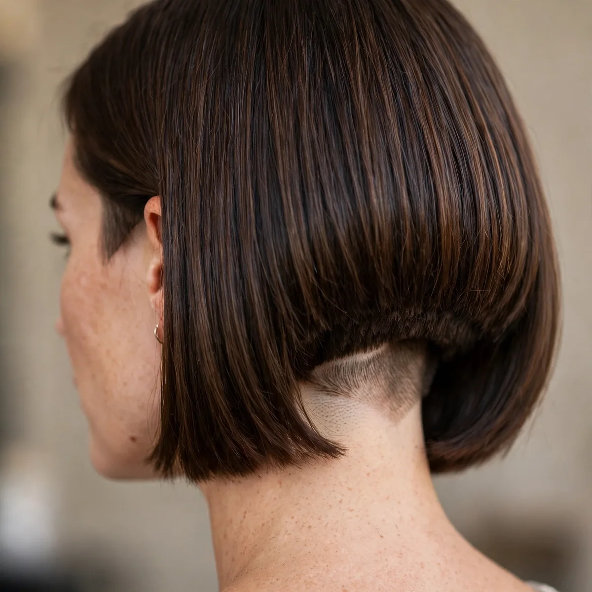 A-line bob with hidden undercut at the nape