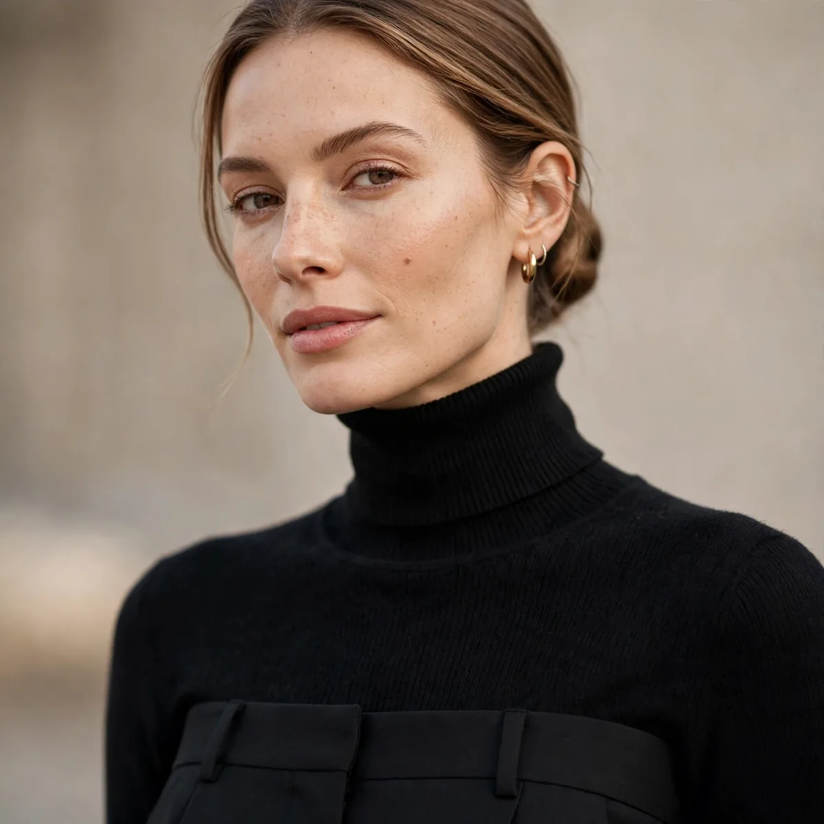 Black turtleneck with tailored trousers