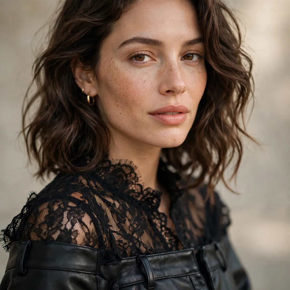 Black lace top with leather pants