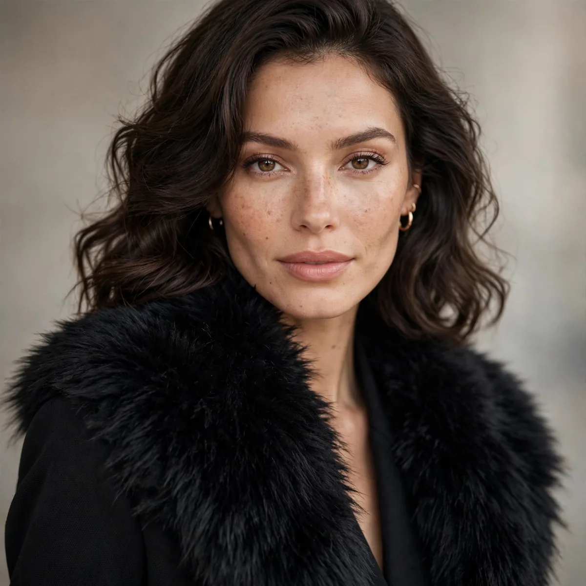 Black outfit with faux fur stole