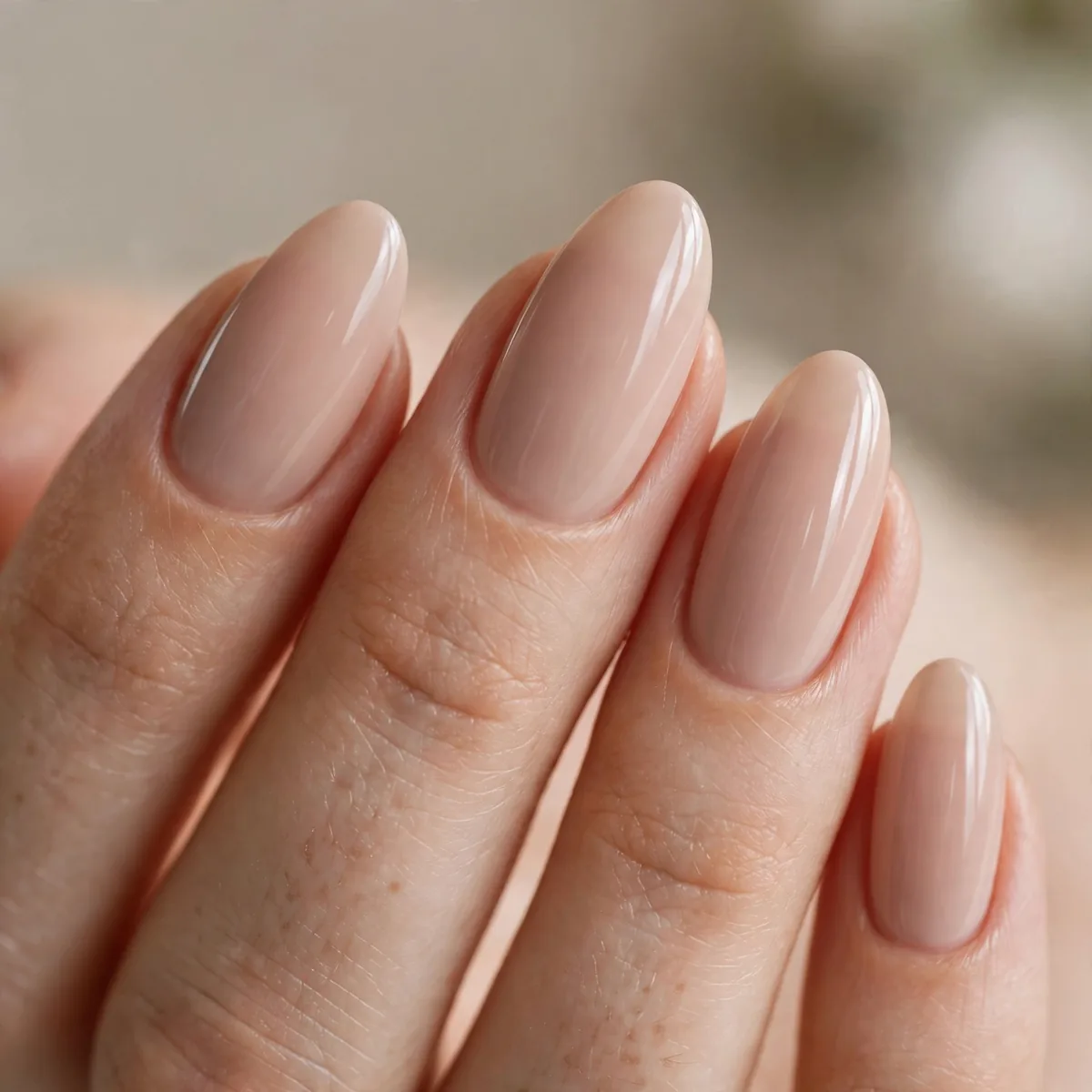 Classic nude almond-shaped nails