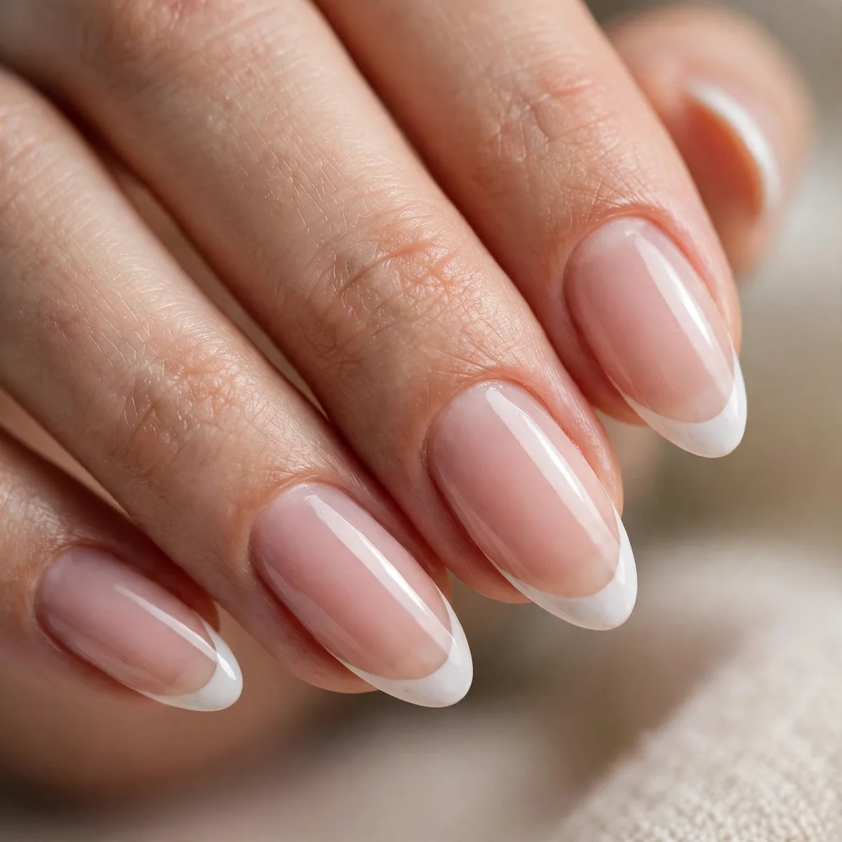 French tip manicure on almond nails