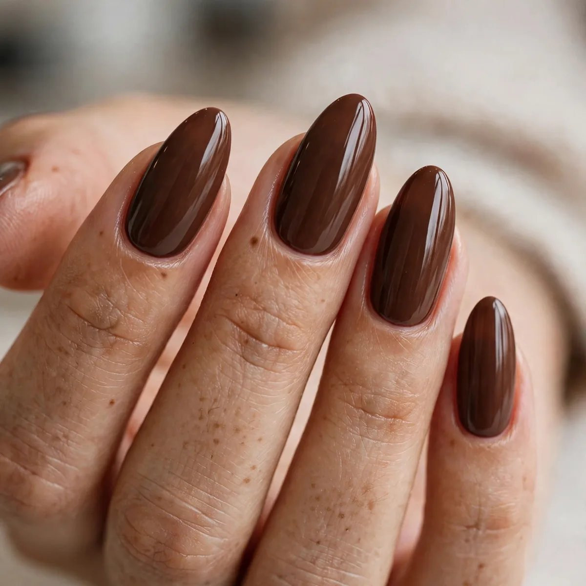 Chocolate brown almond nails