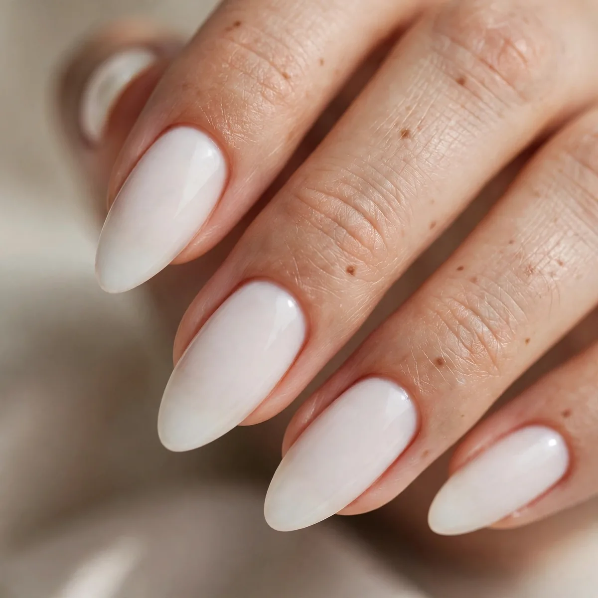 Milky white almond nails