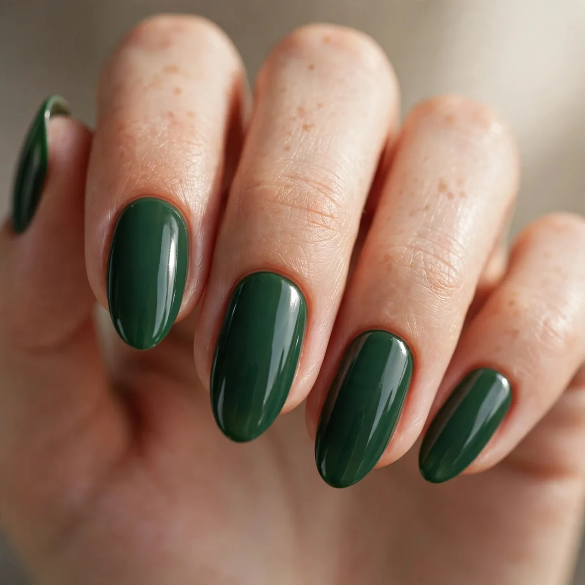 Forest green almond-shaped nails