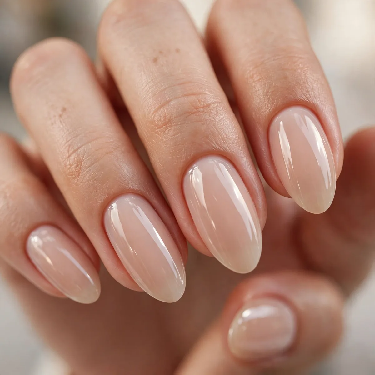 Glazed donut finish on almond nails