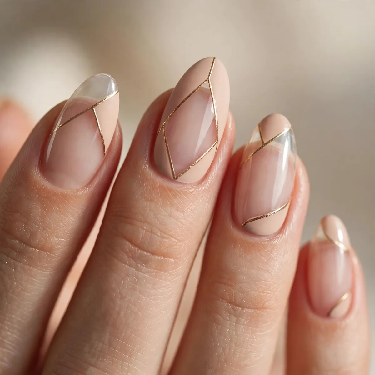 Negative space nail art on almond nails