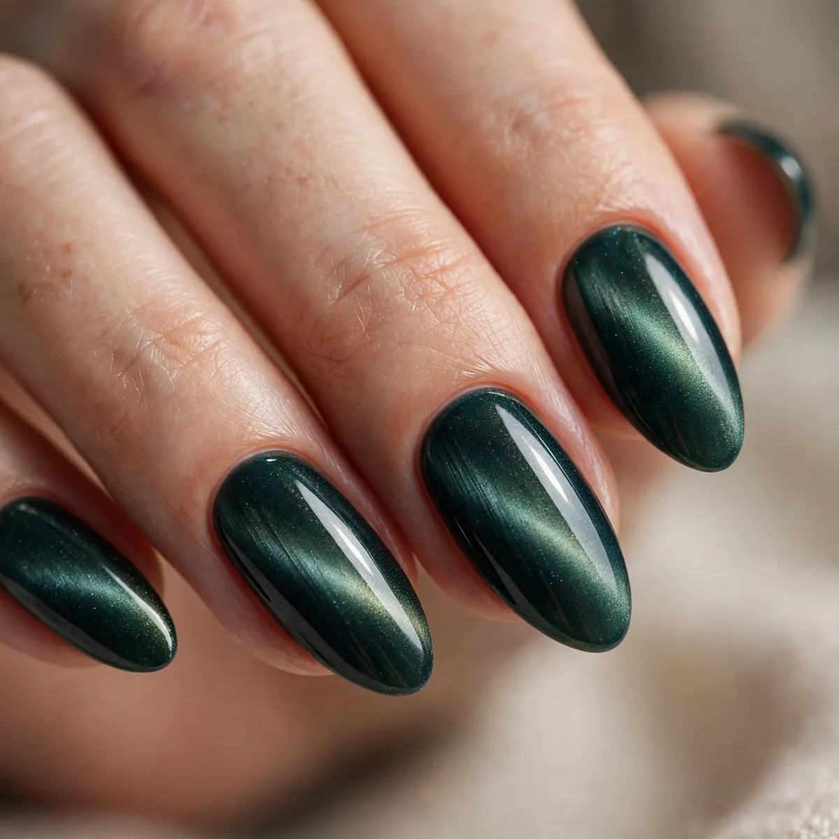 Cat eye magnetic polish on almond nails