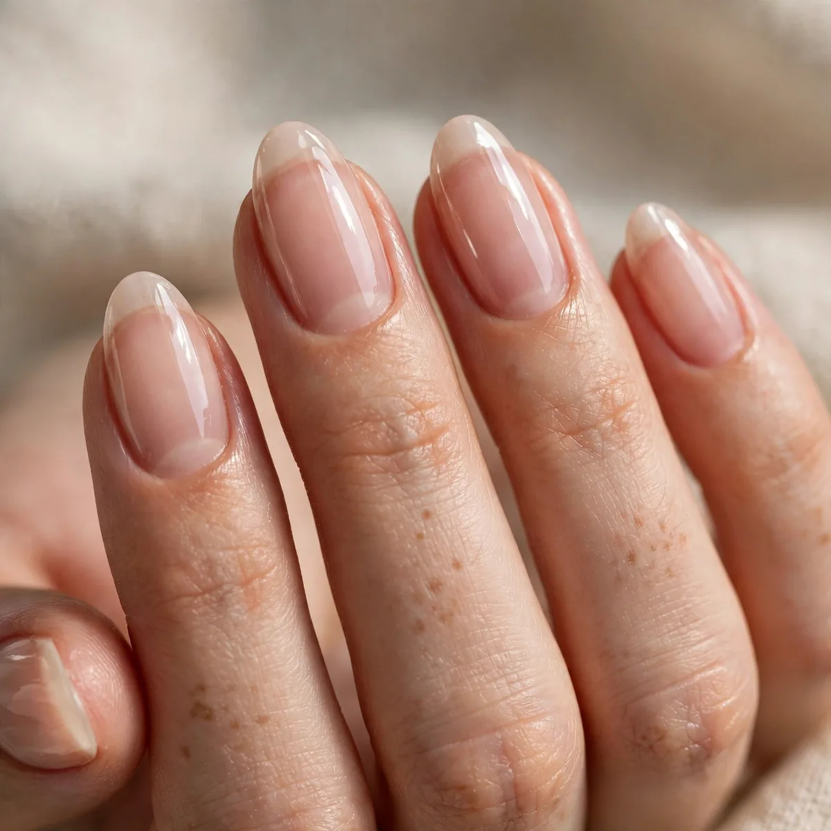 Natural glossy almond nails with no color