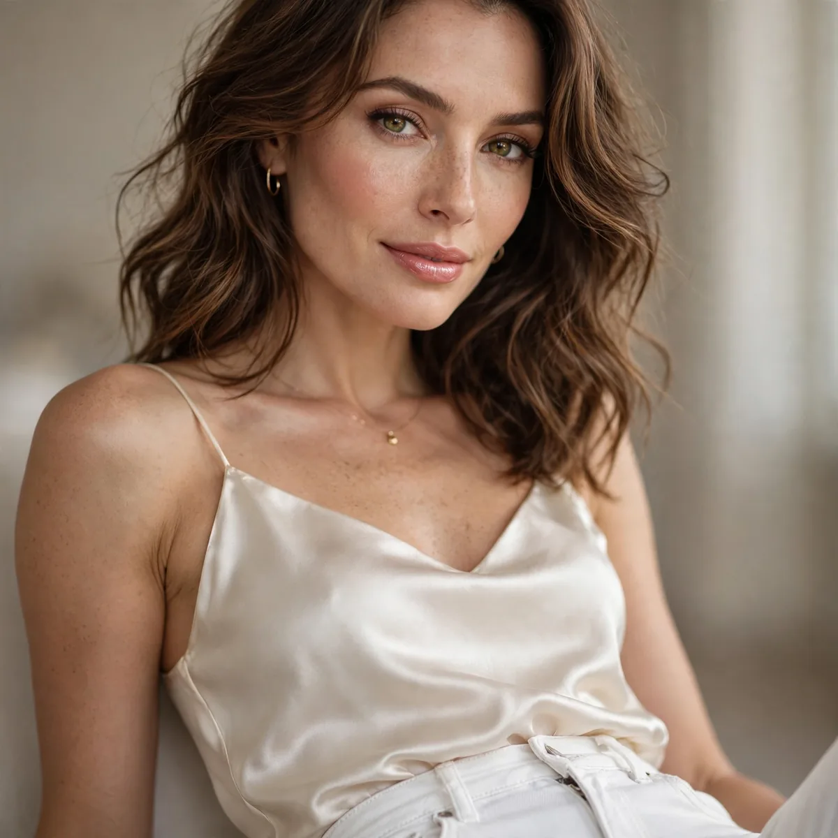 White jeans with silk top date night