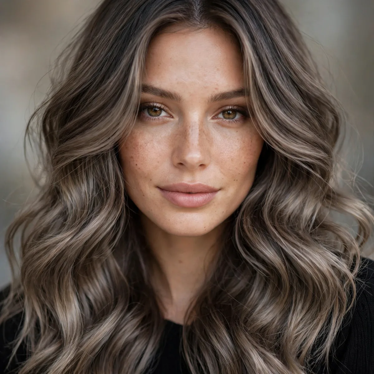 Ash brown balayage in smoky waves