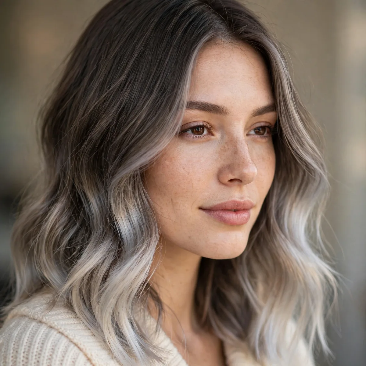 Ash brown with icy lightened tips