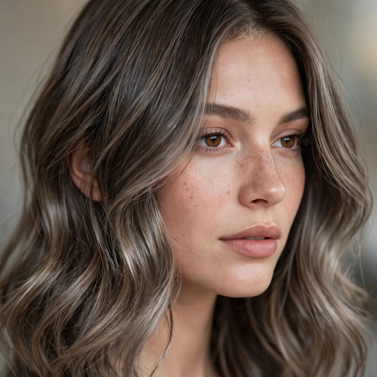 Glossy ash brown balayage