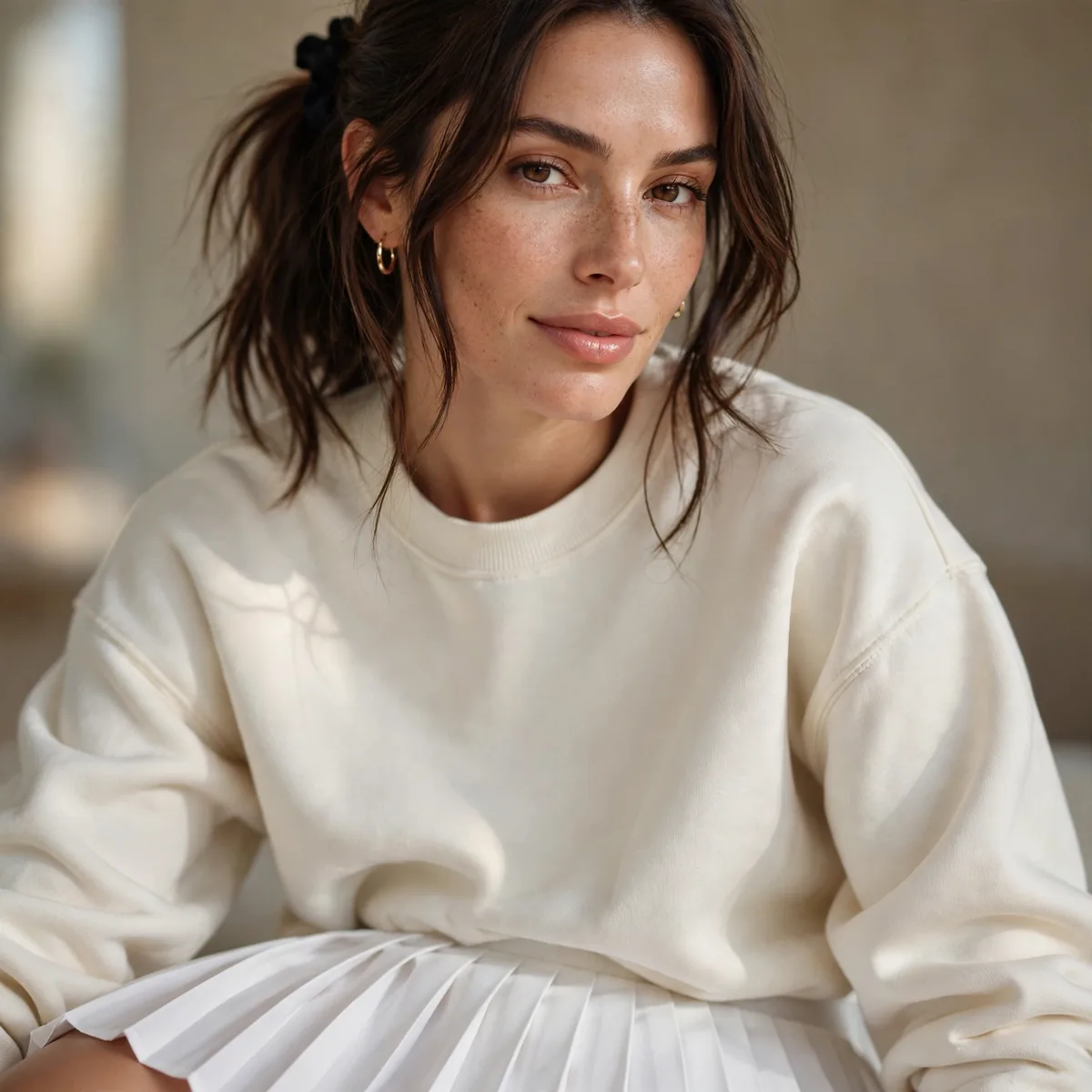 Pleated tennis skirt with sweatshirt