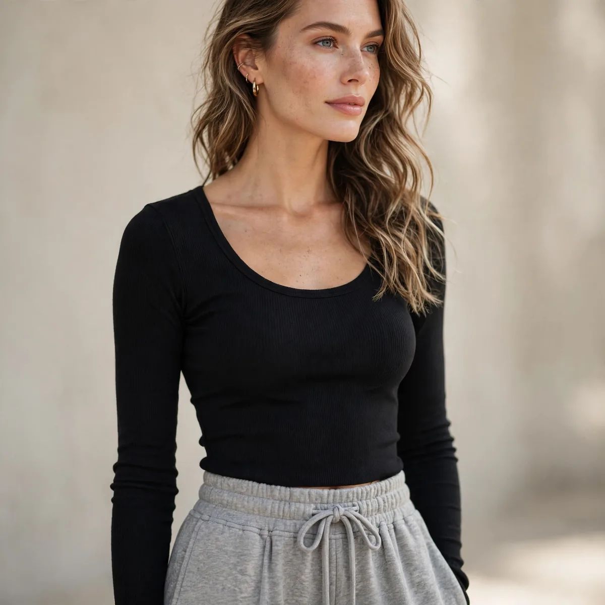 Wide leg sweatpants with fitted top