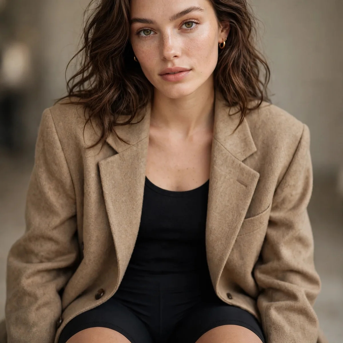Biker shorts with oversized blazer