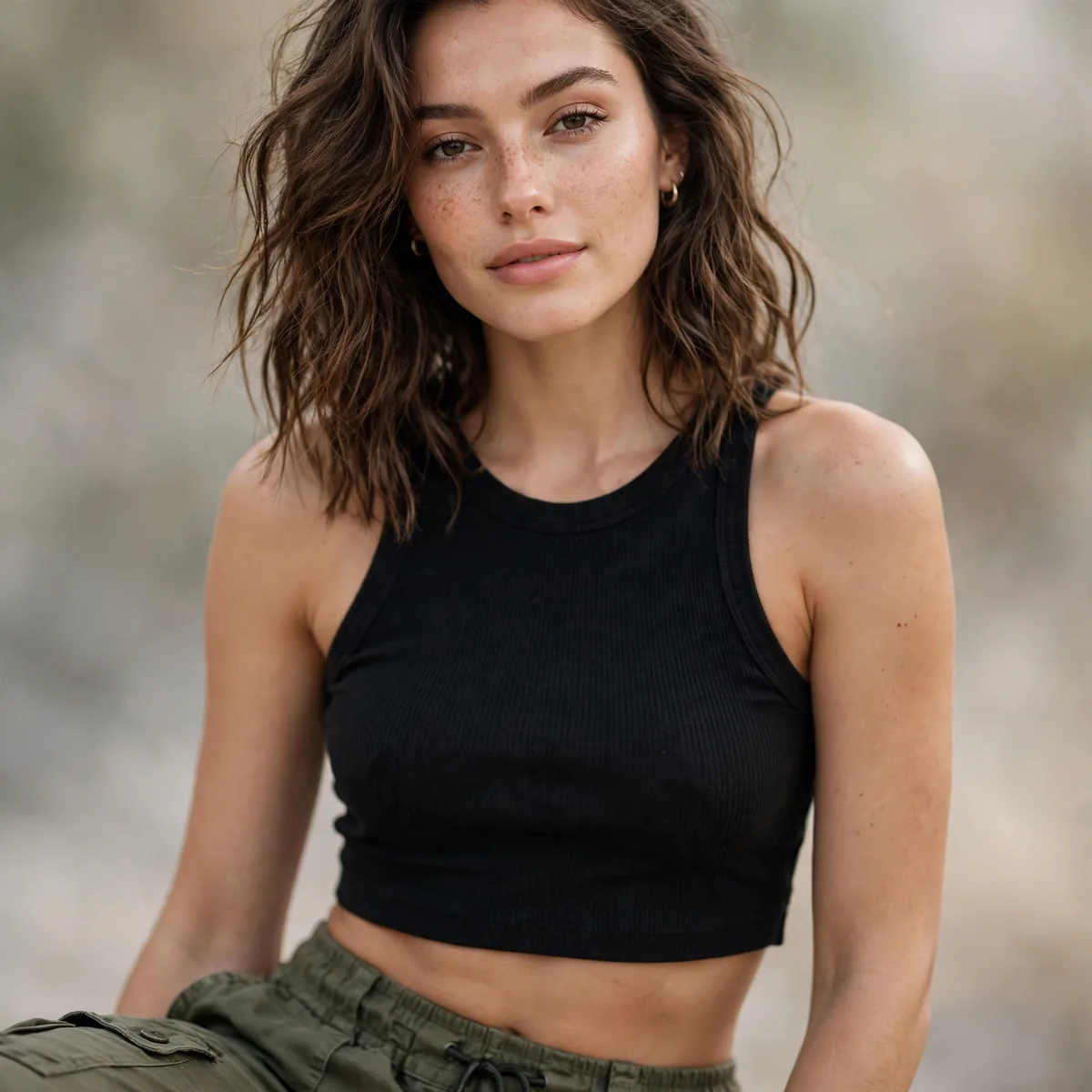 Cargo joggers with cropped tank top