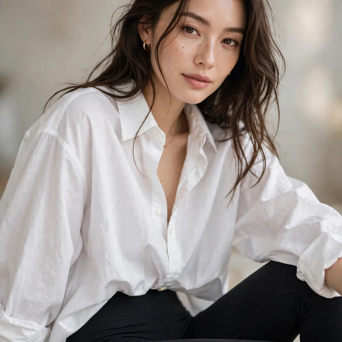 Leggings with oversized white shirt