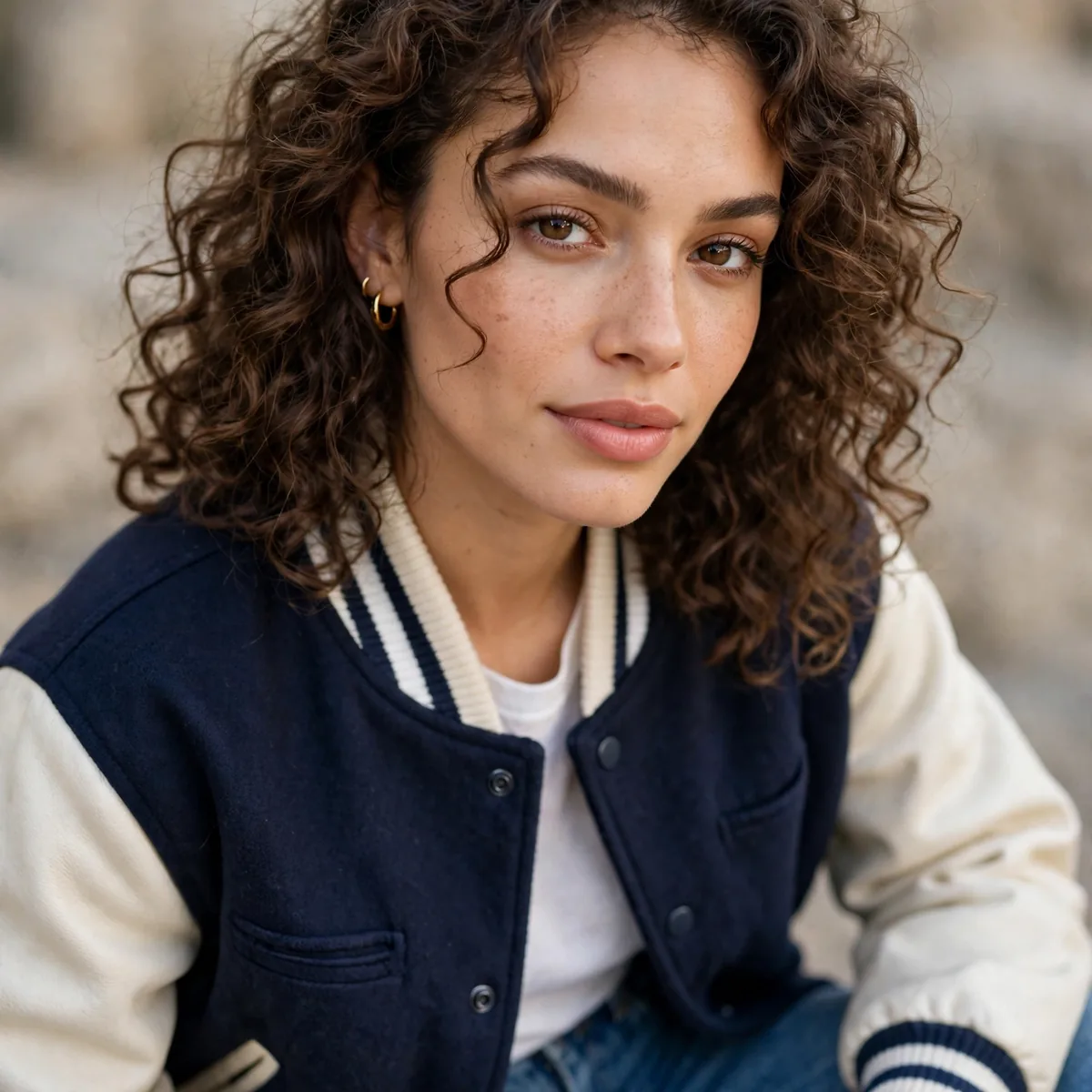 Varsity jacket with jeans