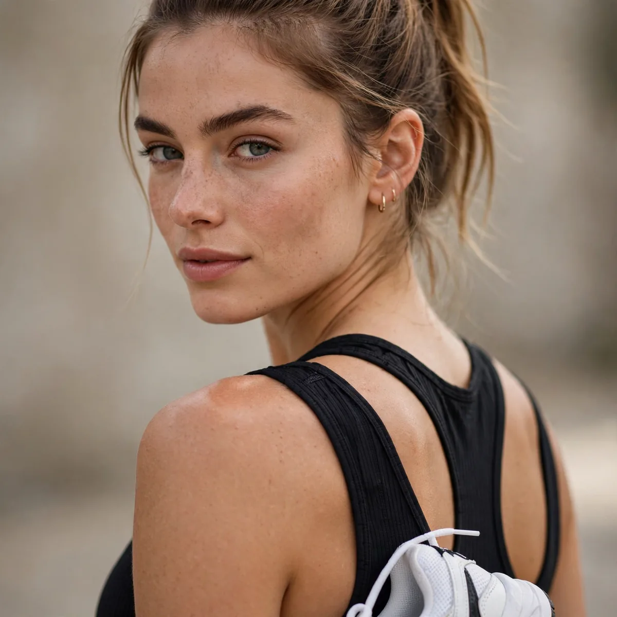 Athletic racerback dress with sneakers