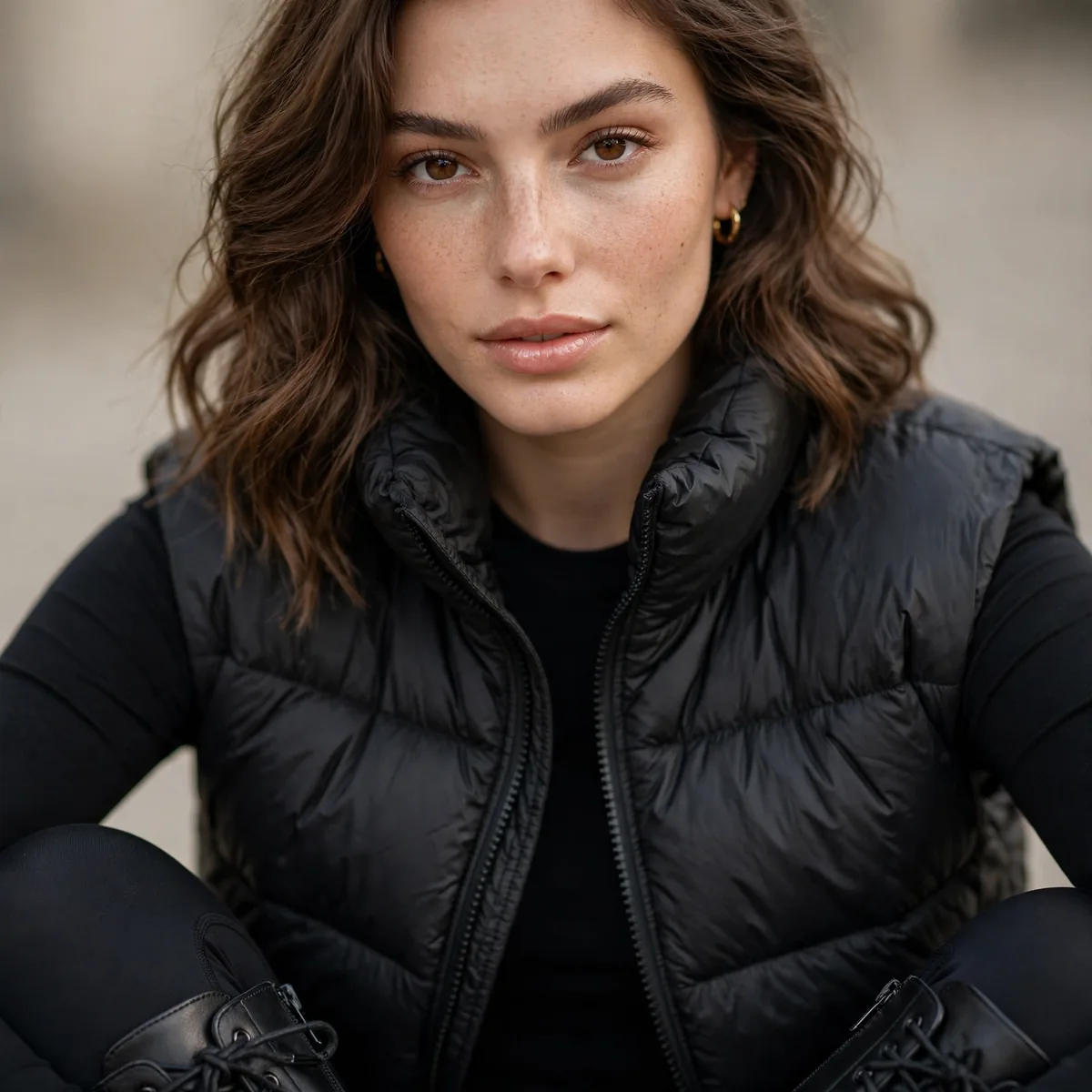 Puffer vest with leggings and boots