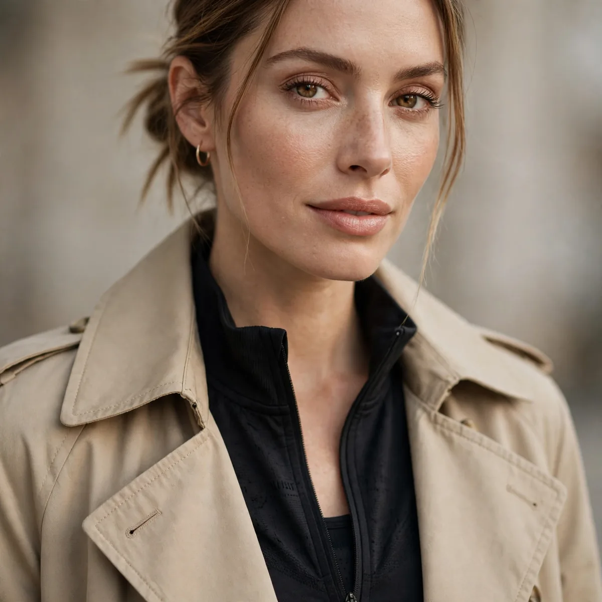 Trench coat over athletic wear