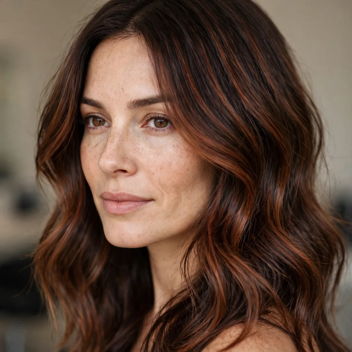 Auburn balayage on brown hair