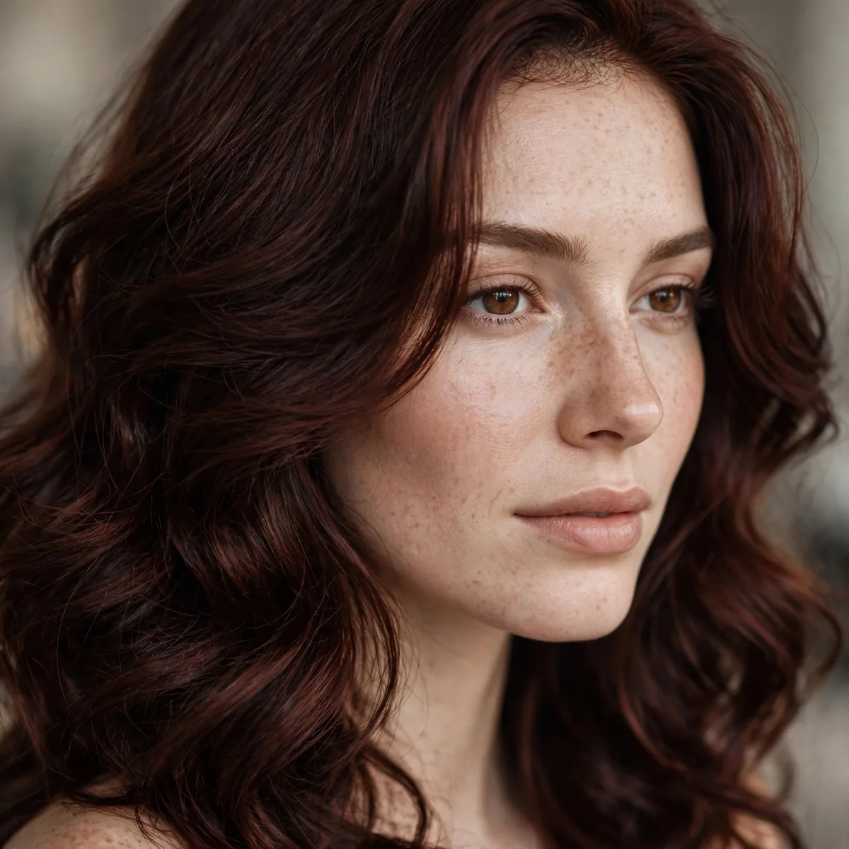 Dark auburn near-brown hair color