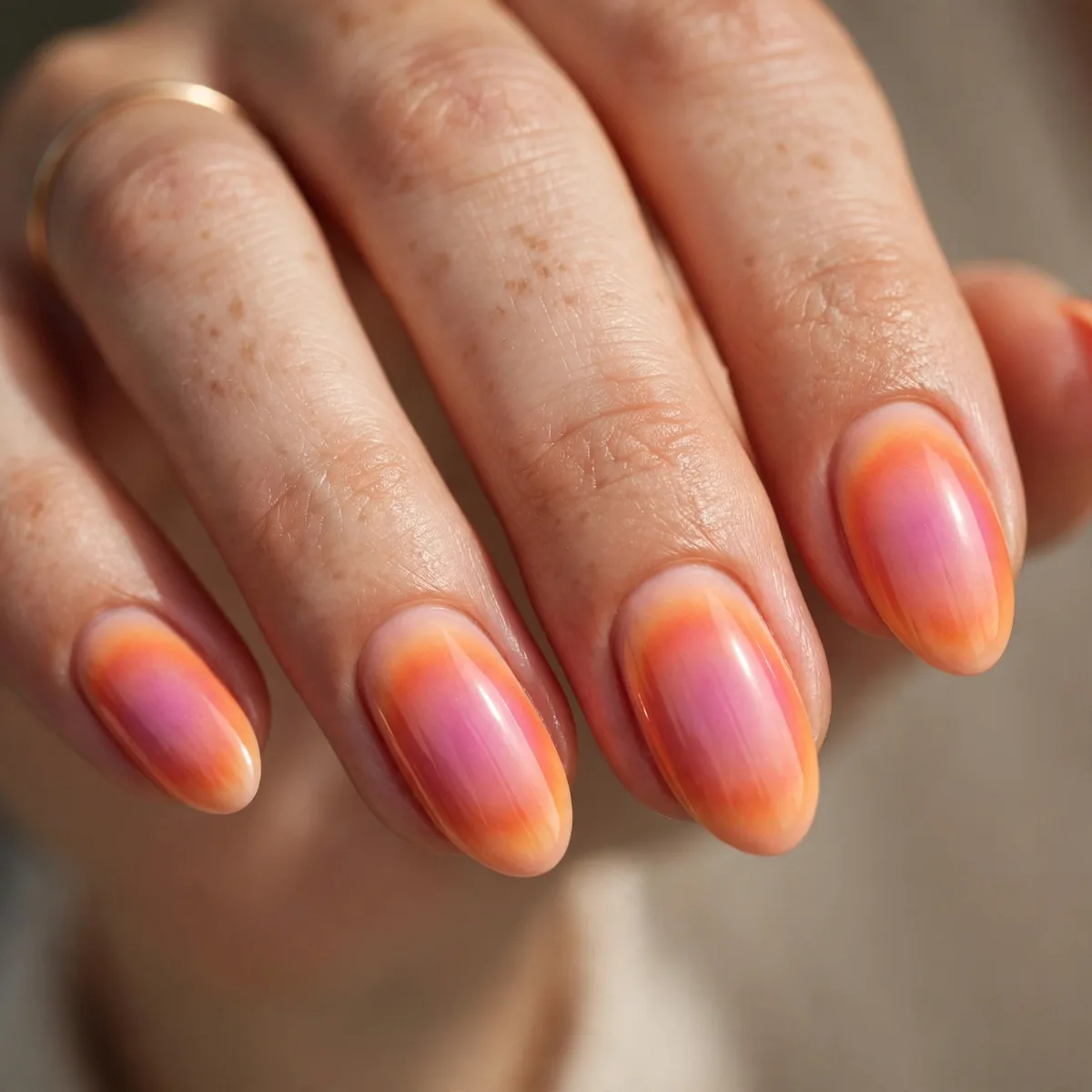 Sunset orange and pink aura nails