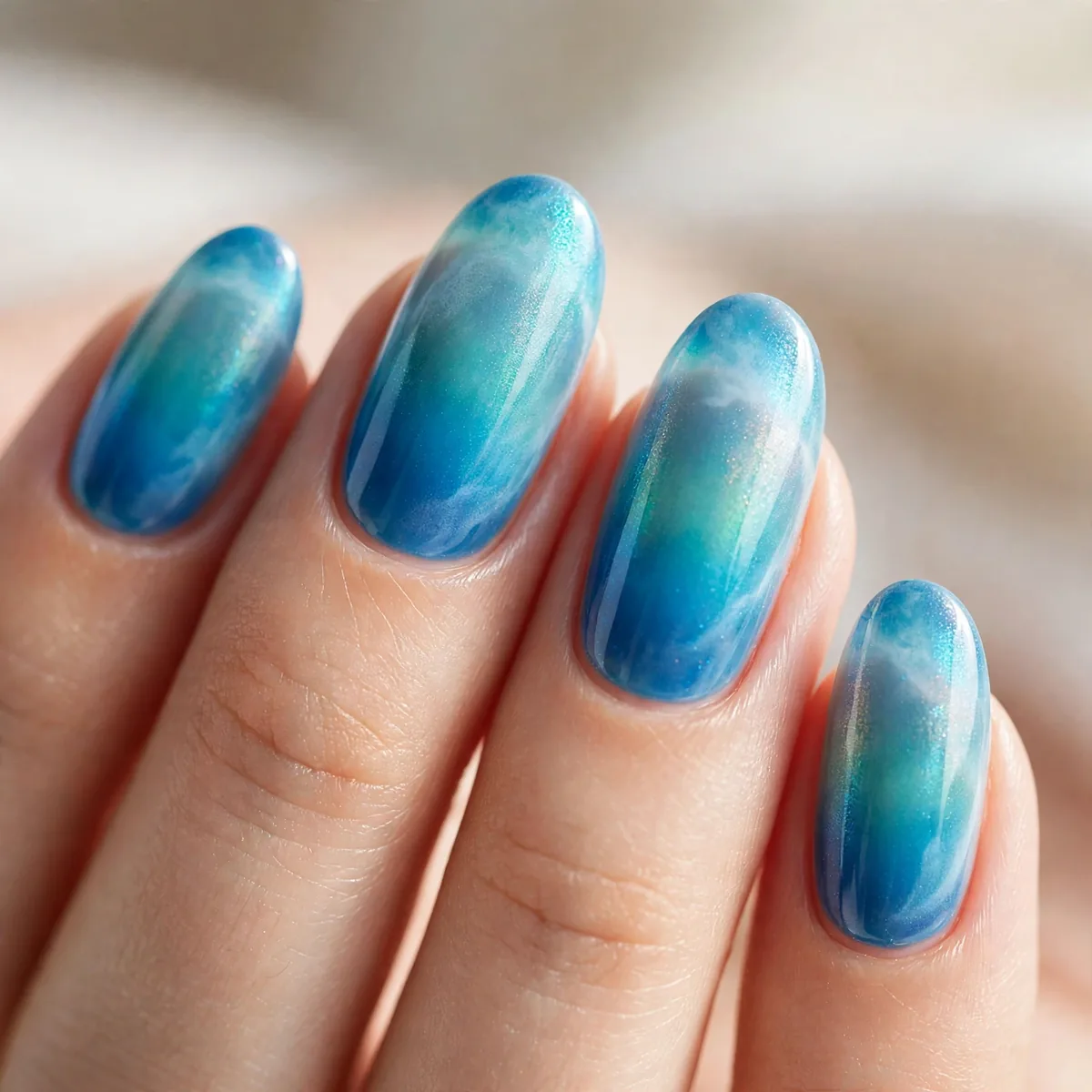 Blue ocean aura gradient nails