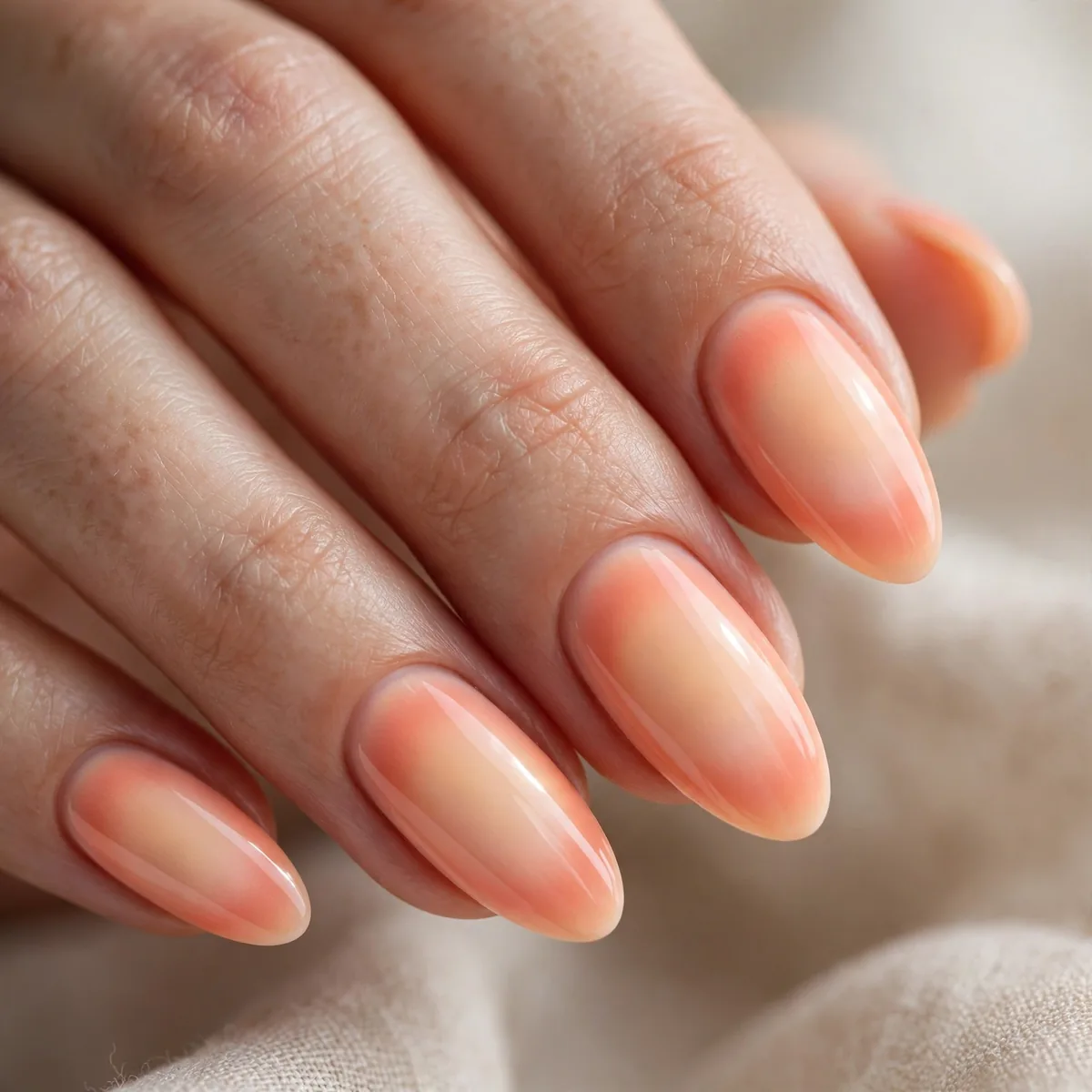 Peach aura gradient nails