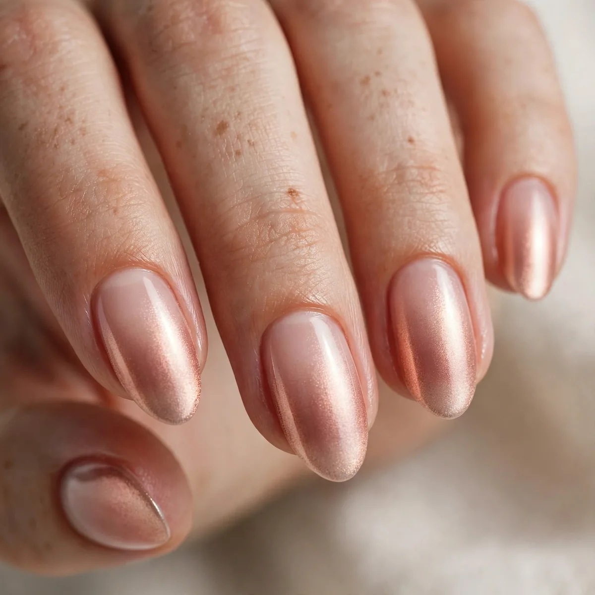 Rose gold aura gradient nails