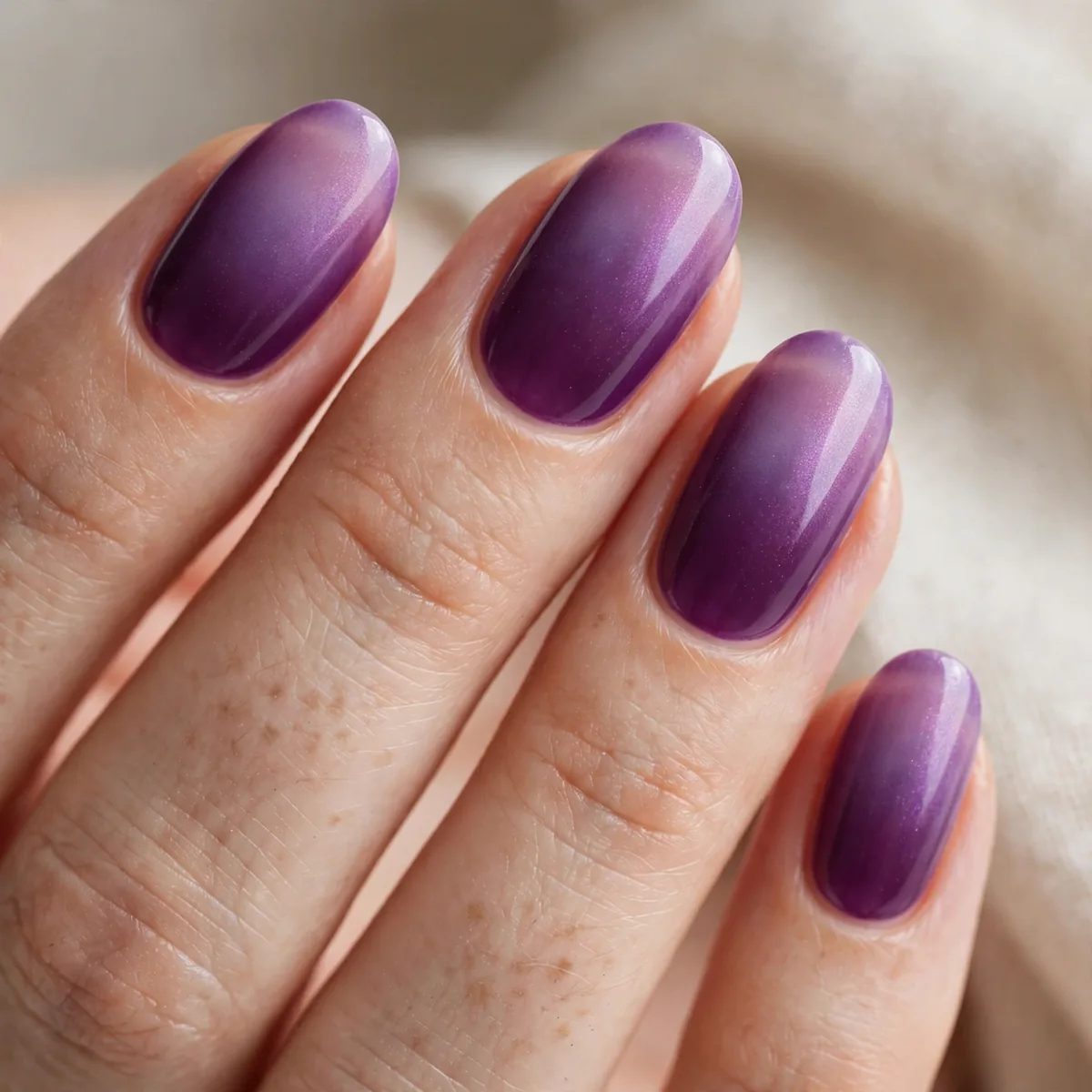 Plum purple aura gradient nails
