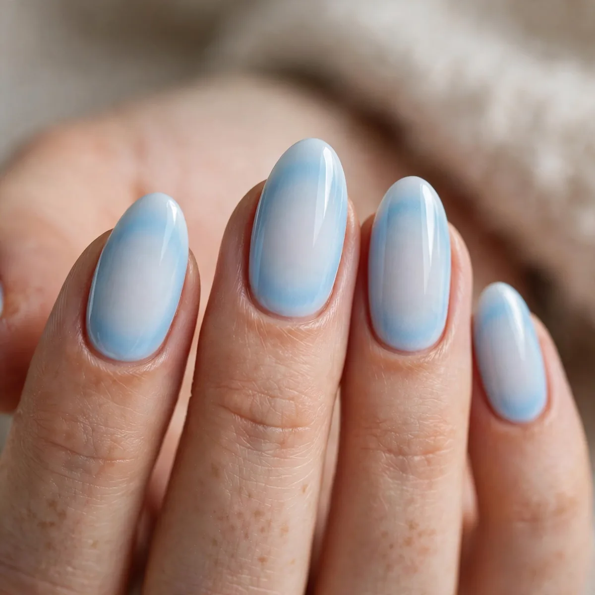 Light sky blue aura nails