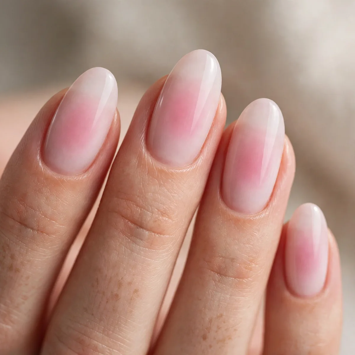 Strawberry pink milky aura nails