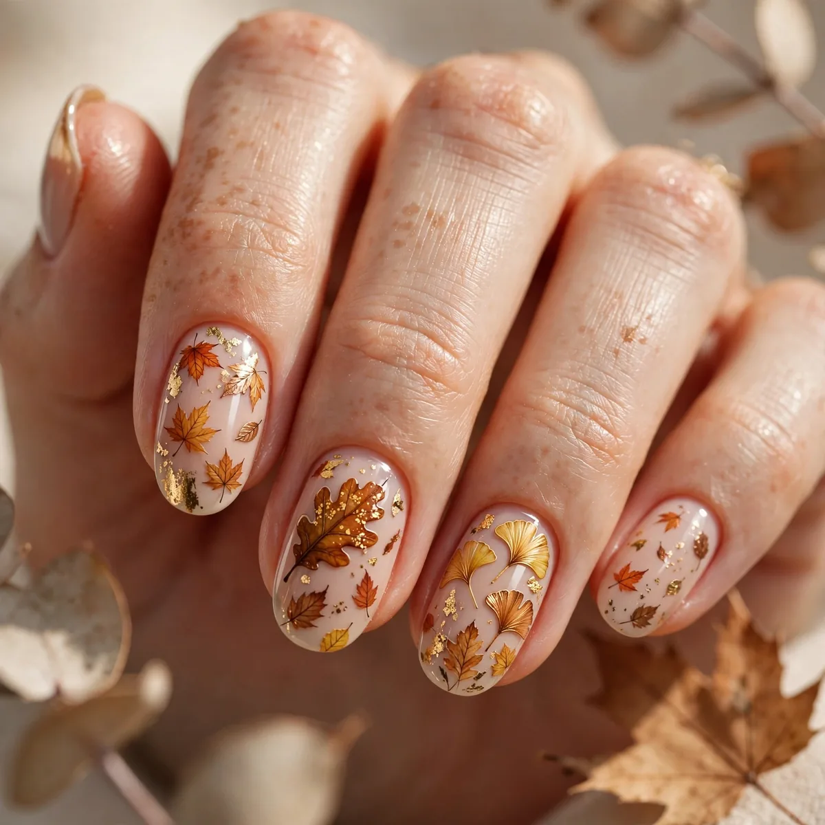 Falling leaves nail art scene