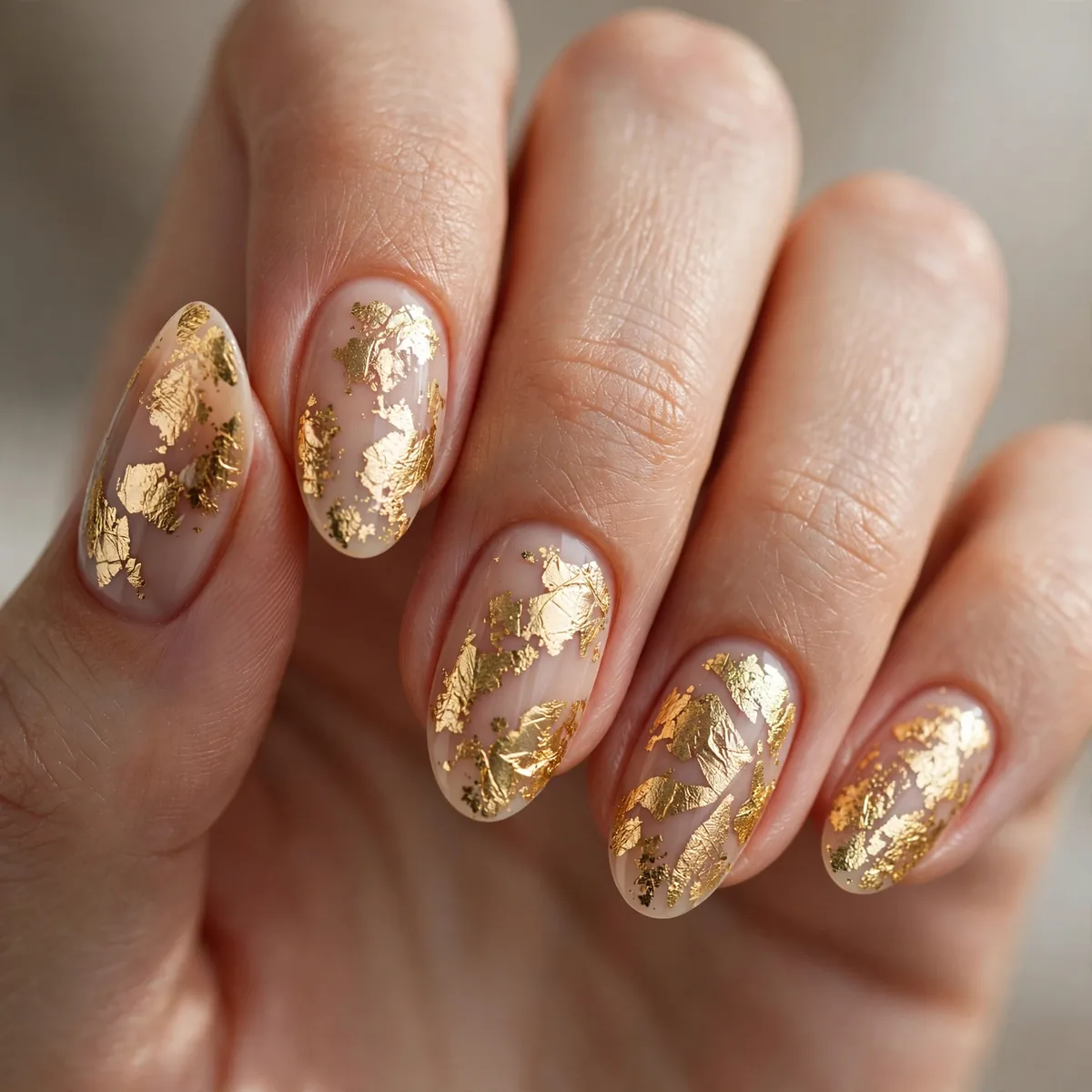 Gold foil leaf nail art