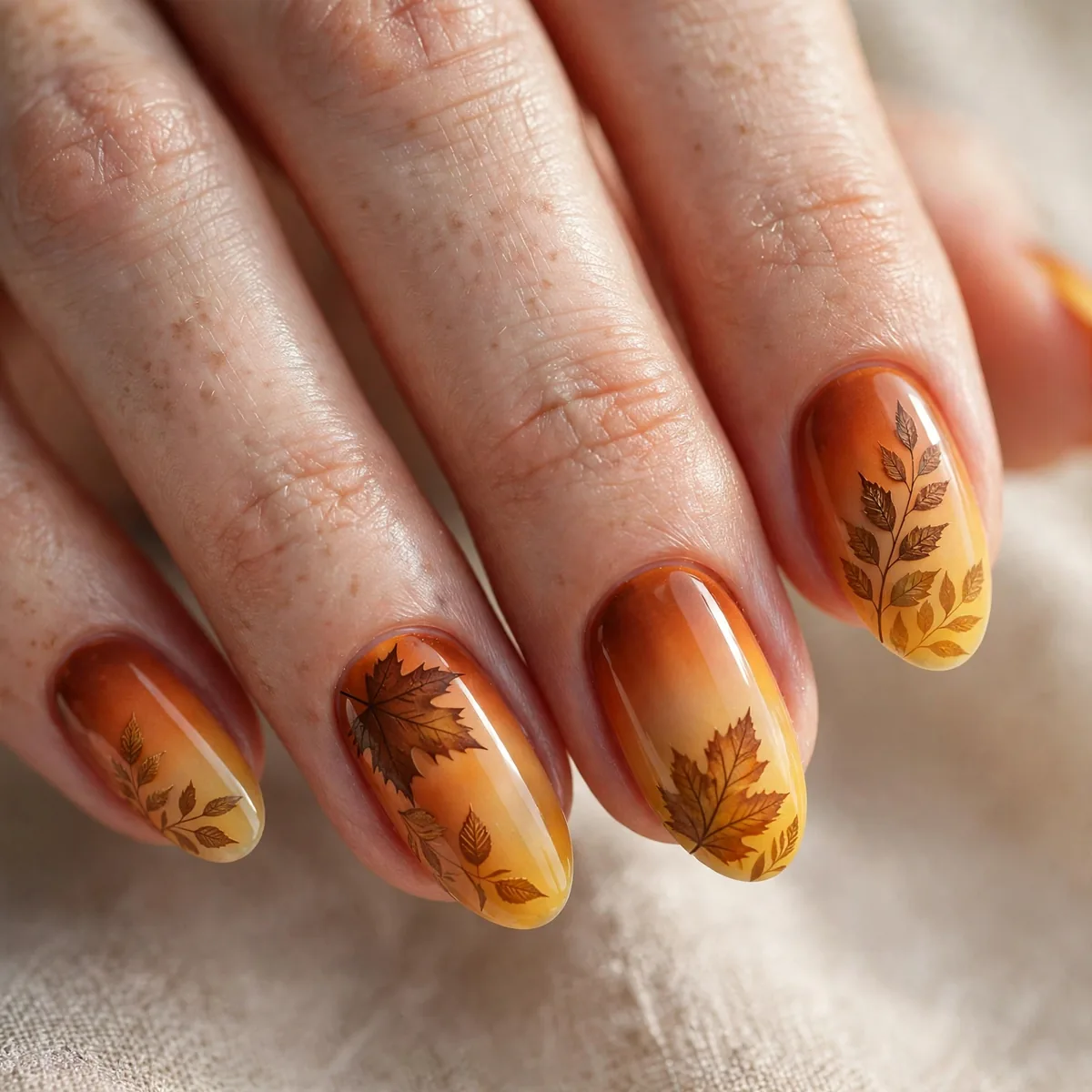 Ombre autumn leaf nail art