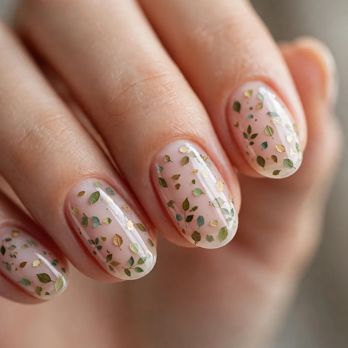 Tiny leaf confetti nail art