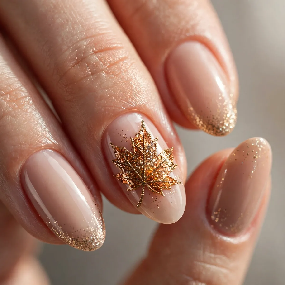 Glitter autumn leaf nail accent