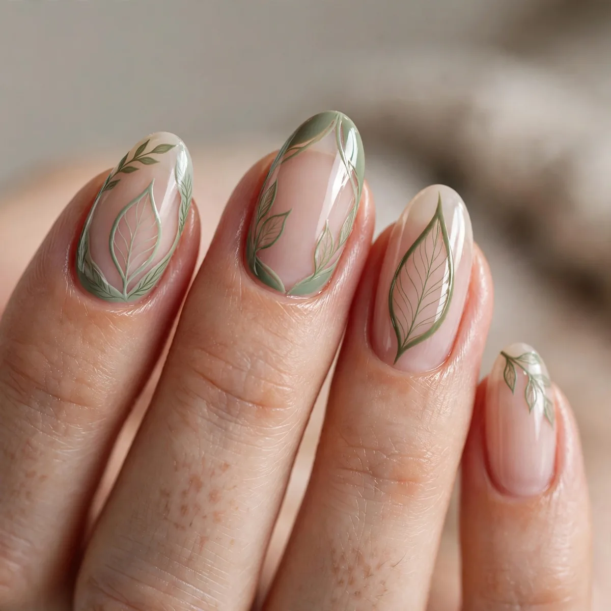 Negative space leaf nail design